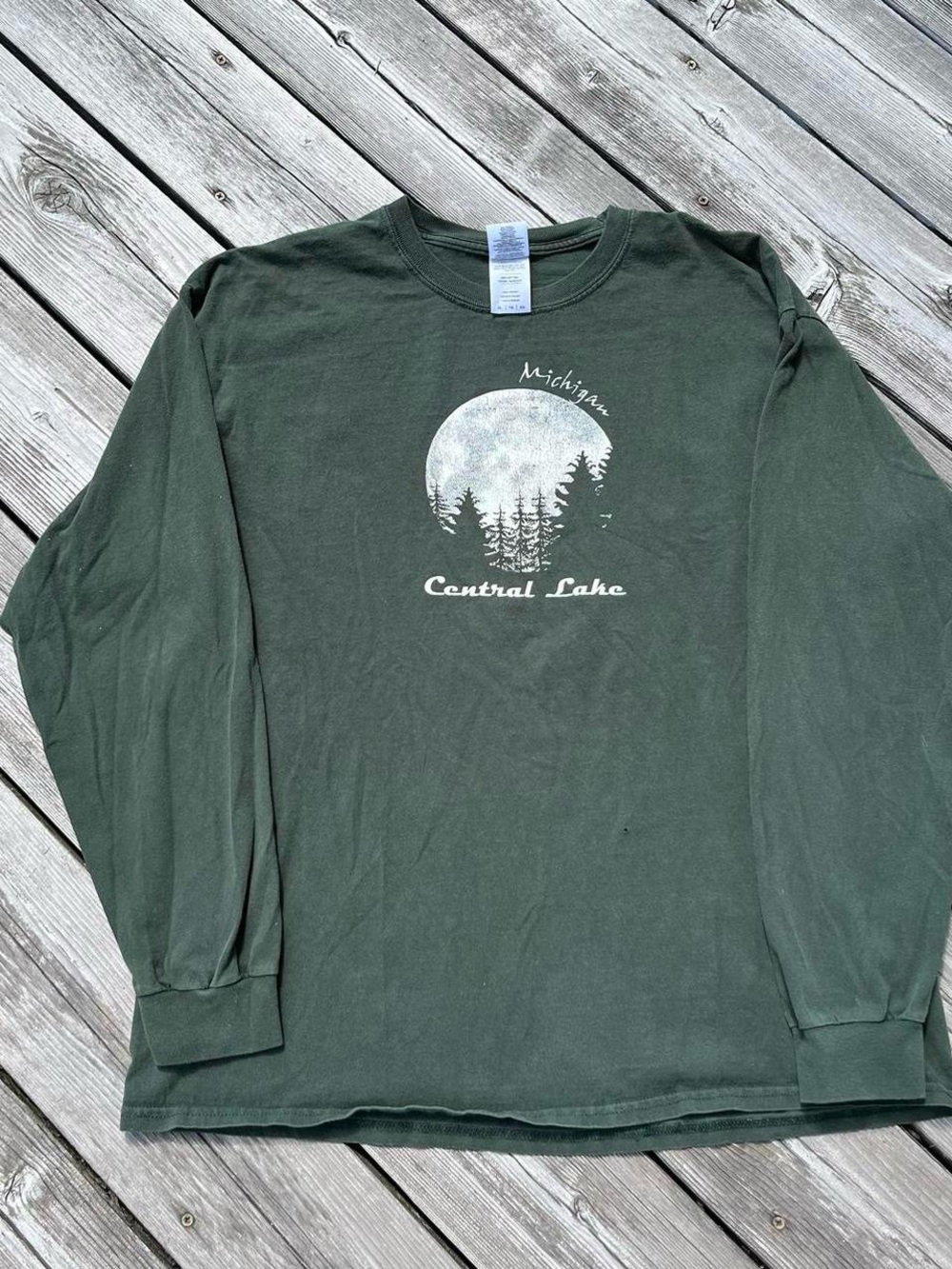Gildan forest green Central Lake Michigan graphic long sleeve tee